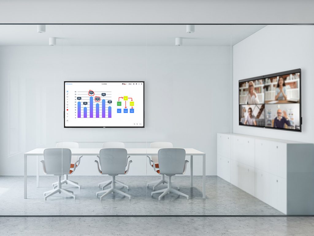 Minimalistic white meeting room interior