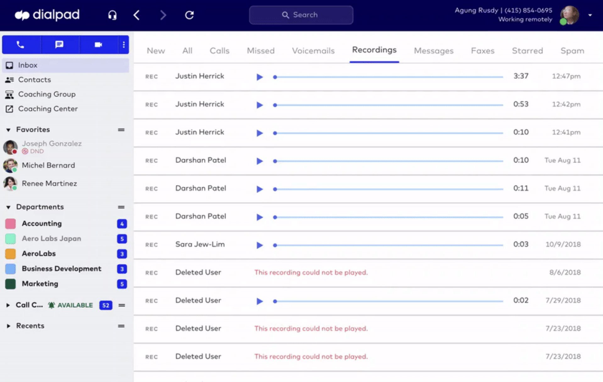 Dialpad call recording