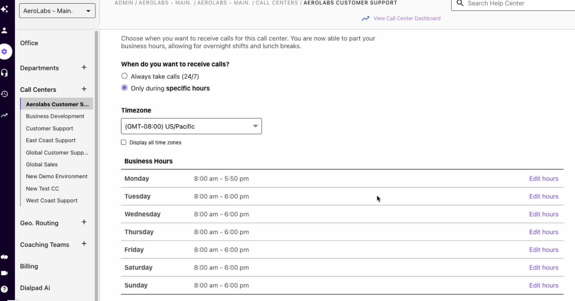 Dialpad call routing after hours
