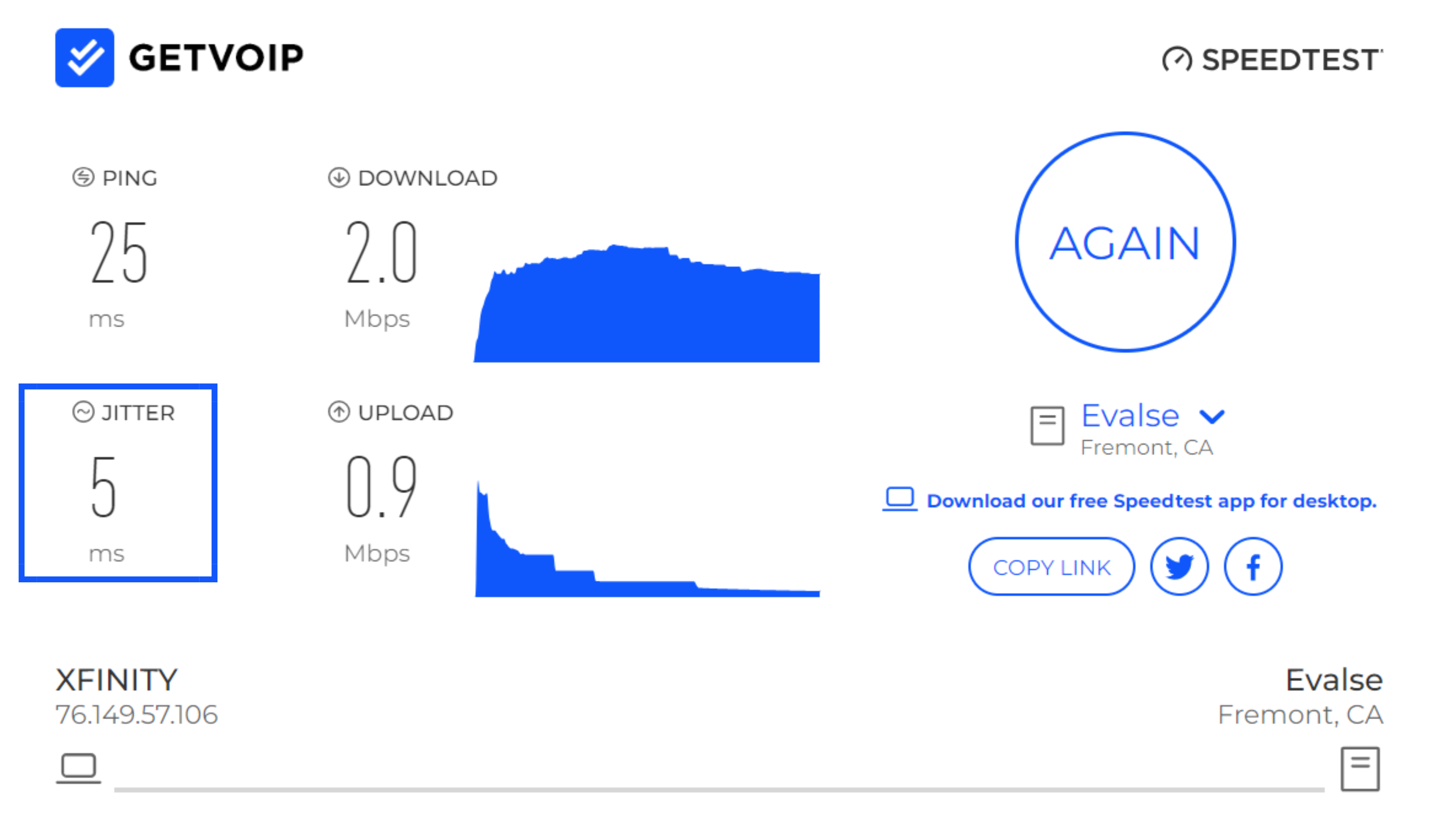 GetVoIP Speed Test Jitter