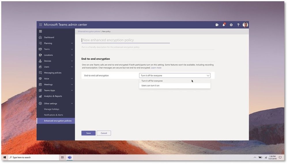 Microsoft Teams end-to-end encryption