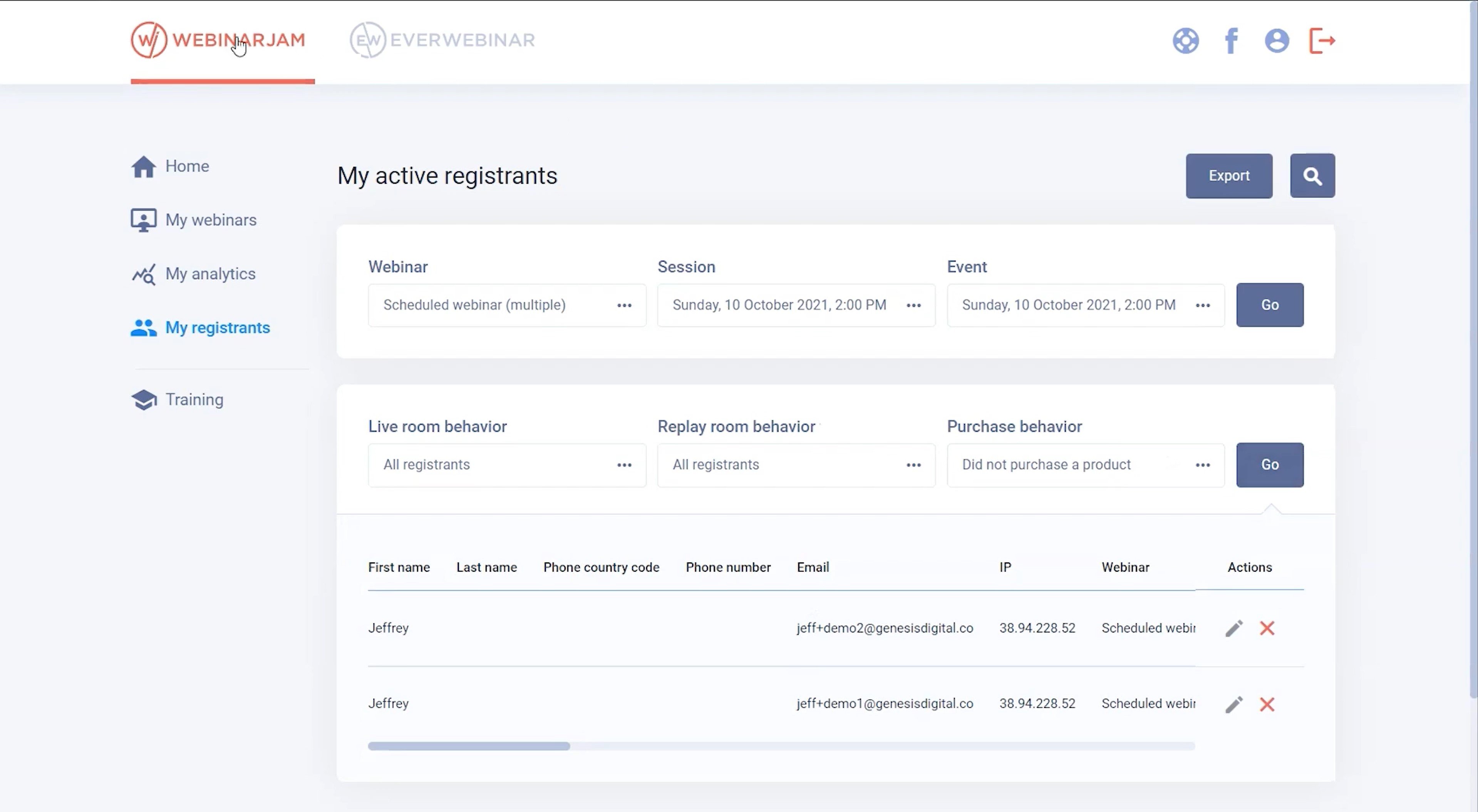 My Registrants Sort Registrants