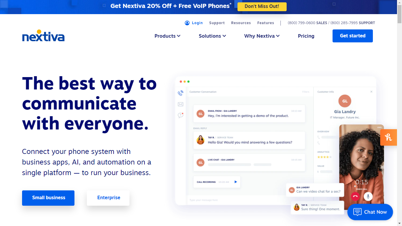 Nextiva homepage