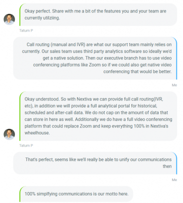 Nextiva support chat window