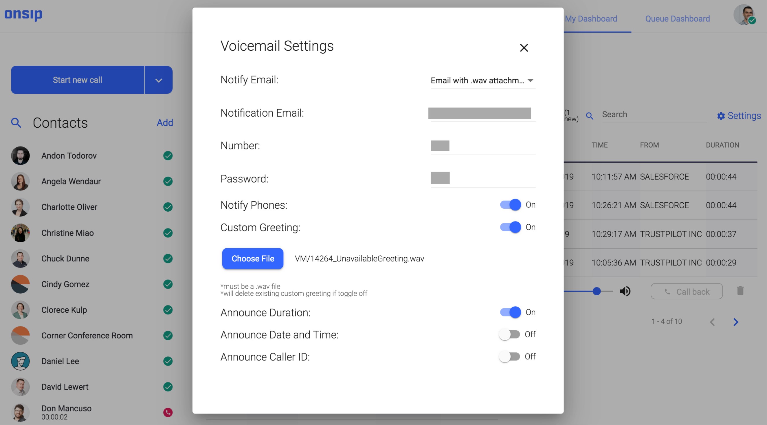 OnSIP Voicemail Settings