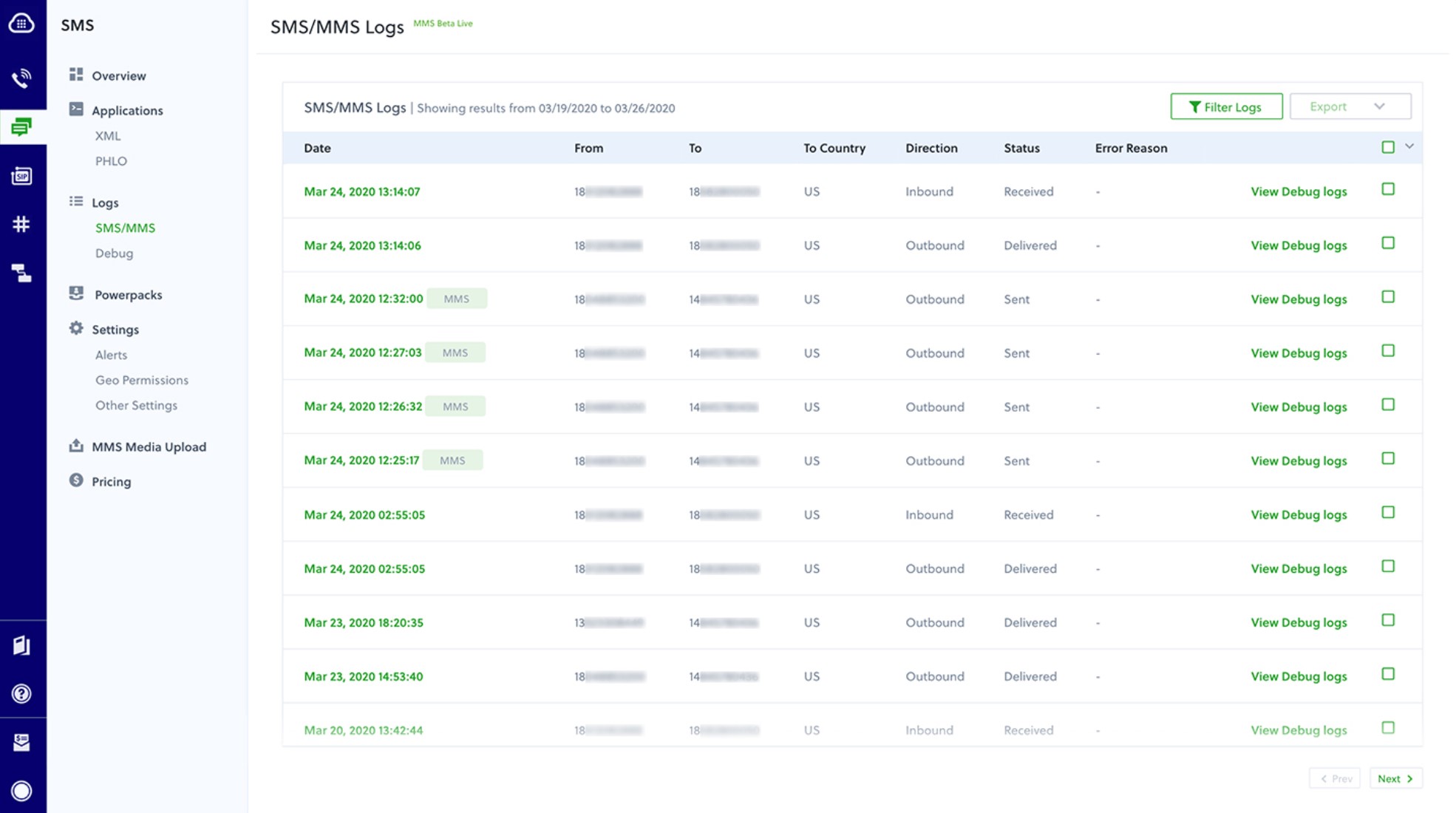 Plivo SMS Logs