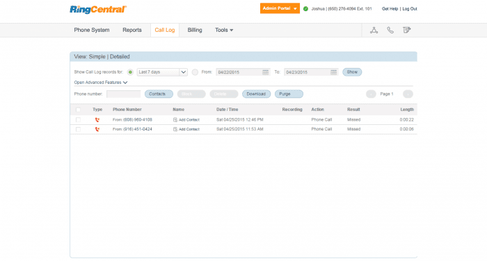RingCentral Call Logging software