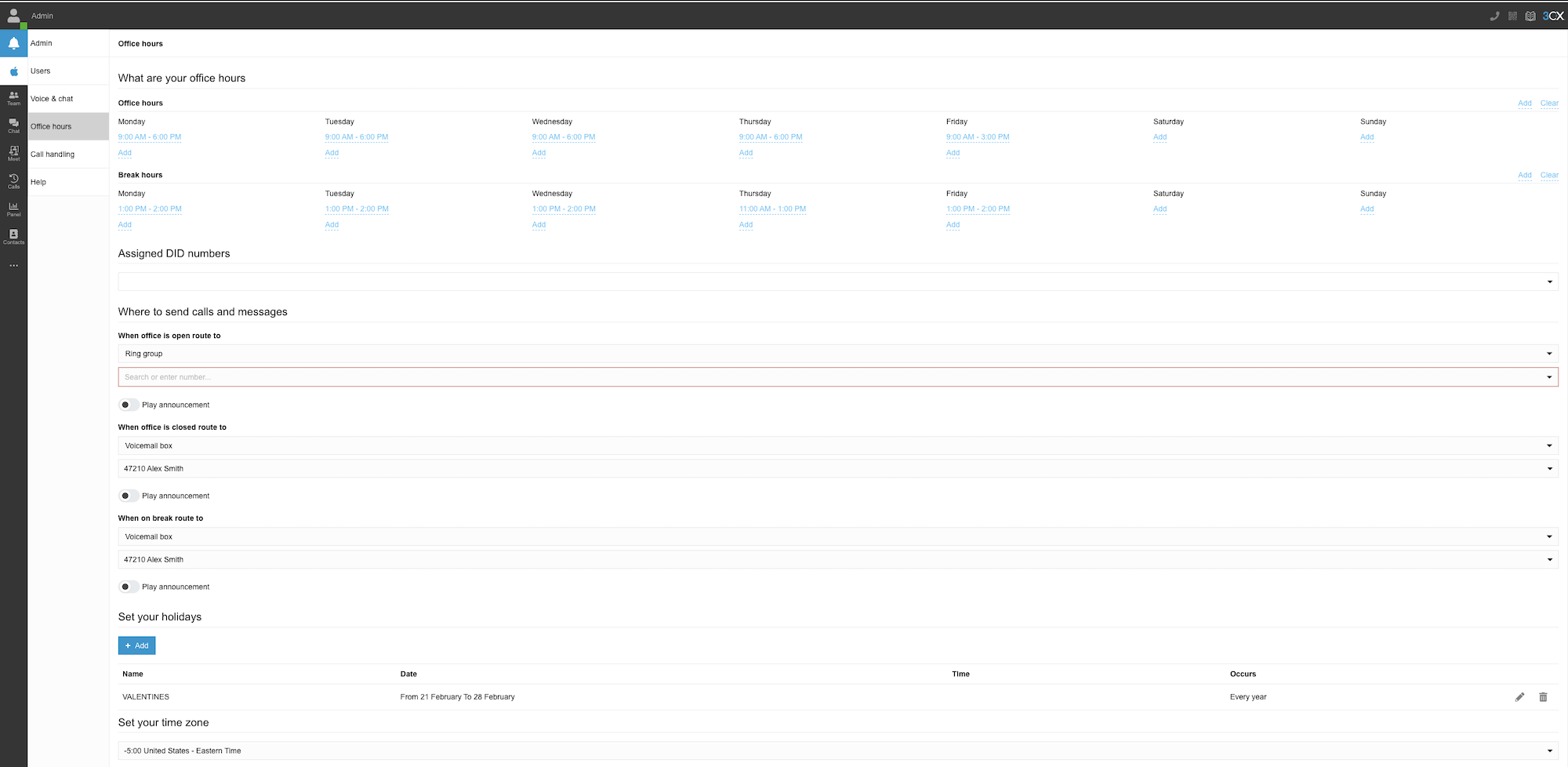 Set Office Hours 3CX free