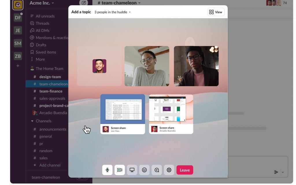 Slack Huddles Screen Share