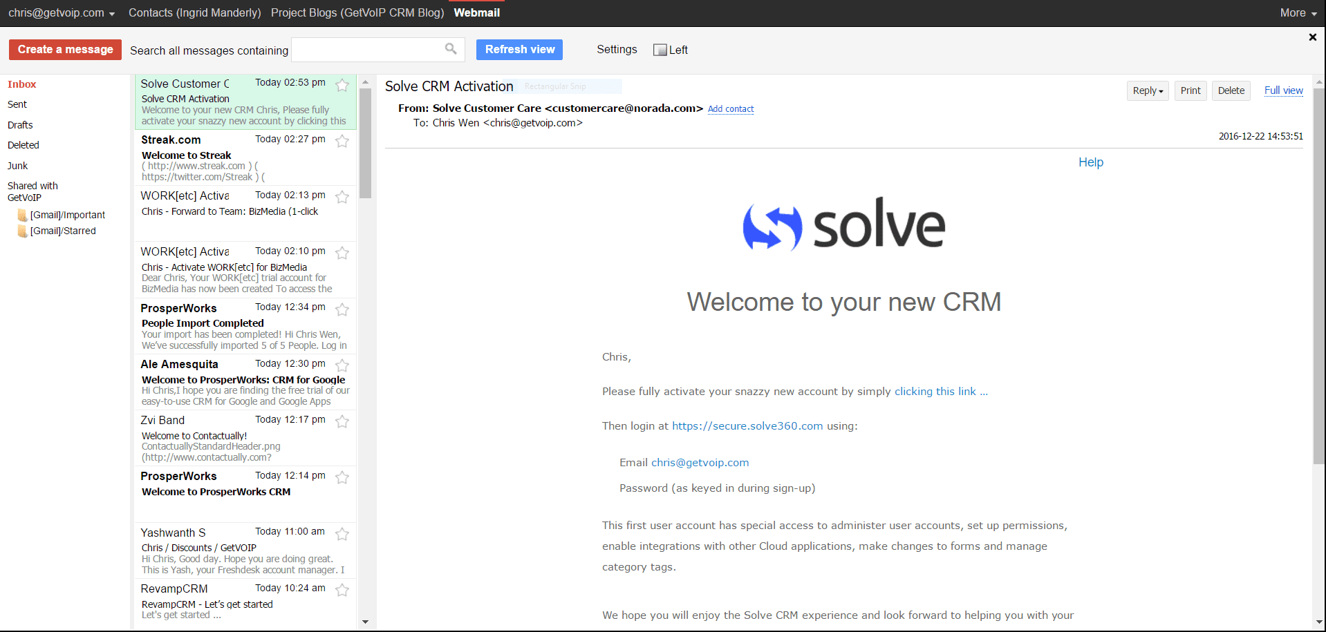 Solve 360 Gmail Integration Screenshot