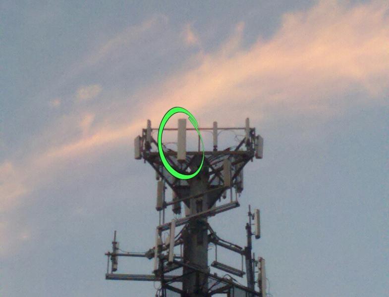 A Tower in Louisville, KT; circled is a newly installed LTE panel.