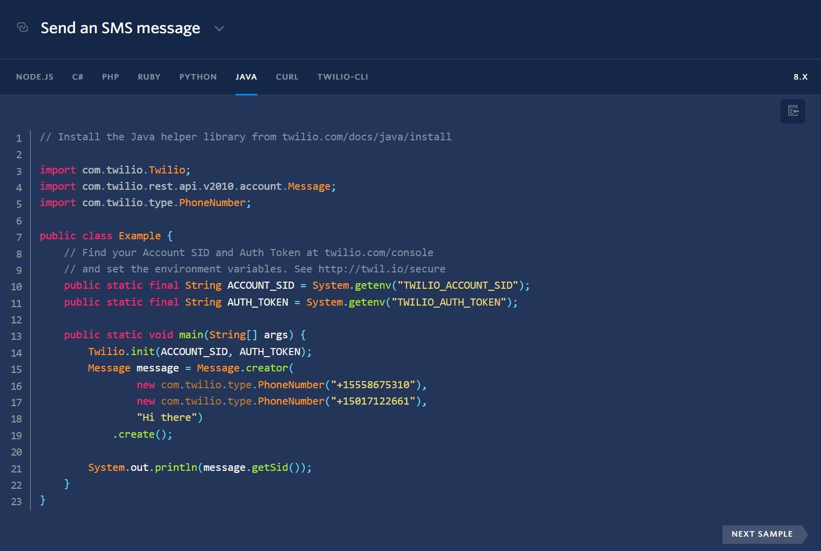 Twilio Code Sample