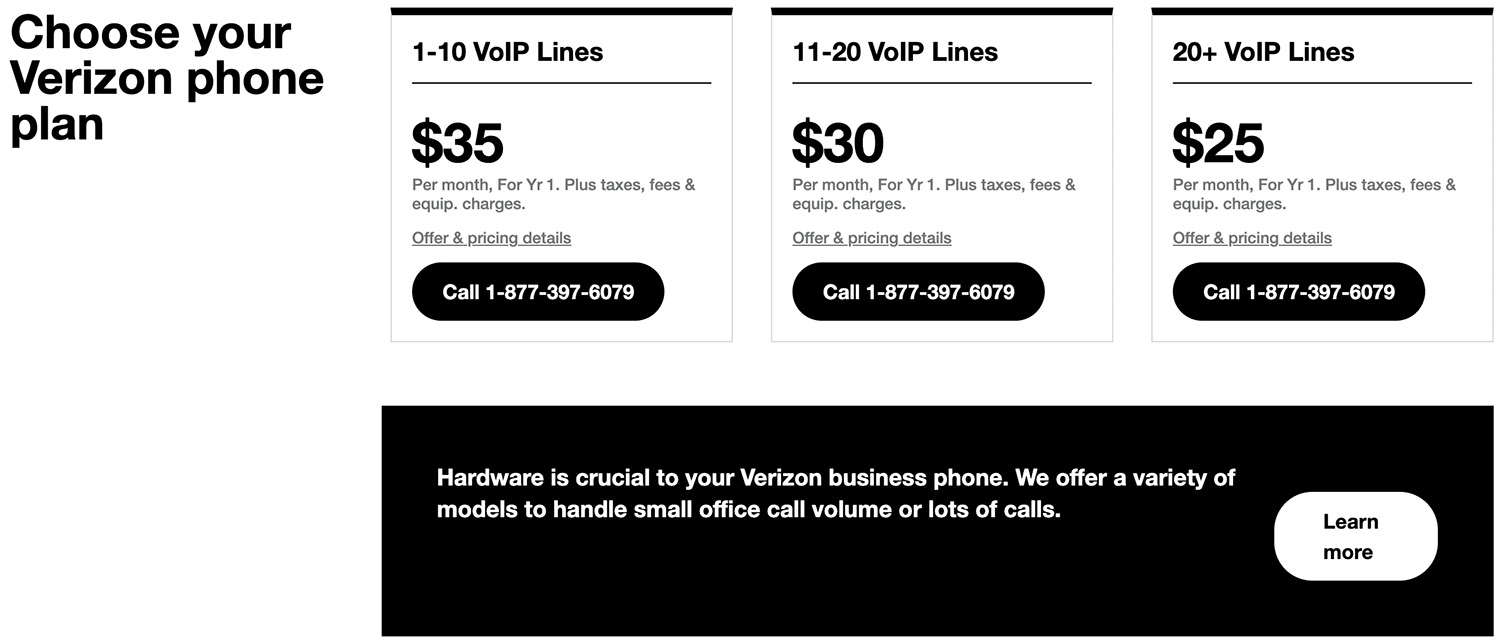 Verizon business VoIP Pricing