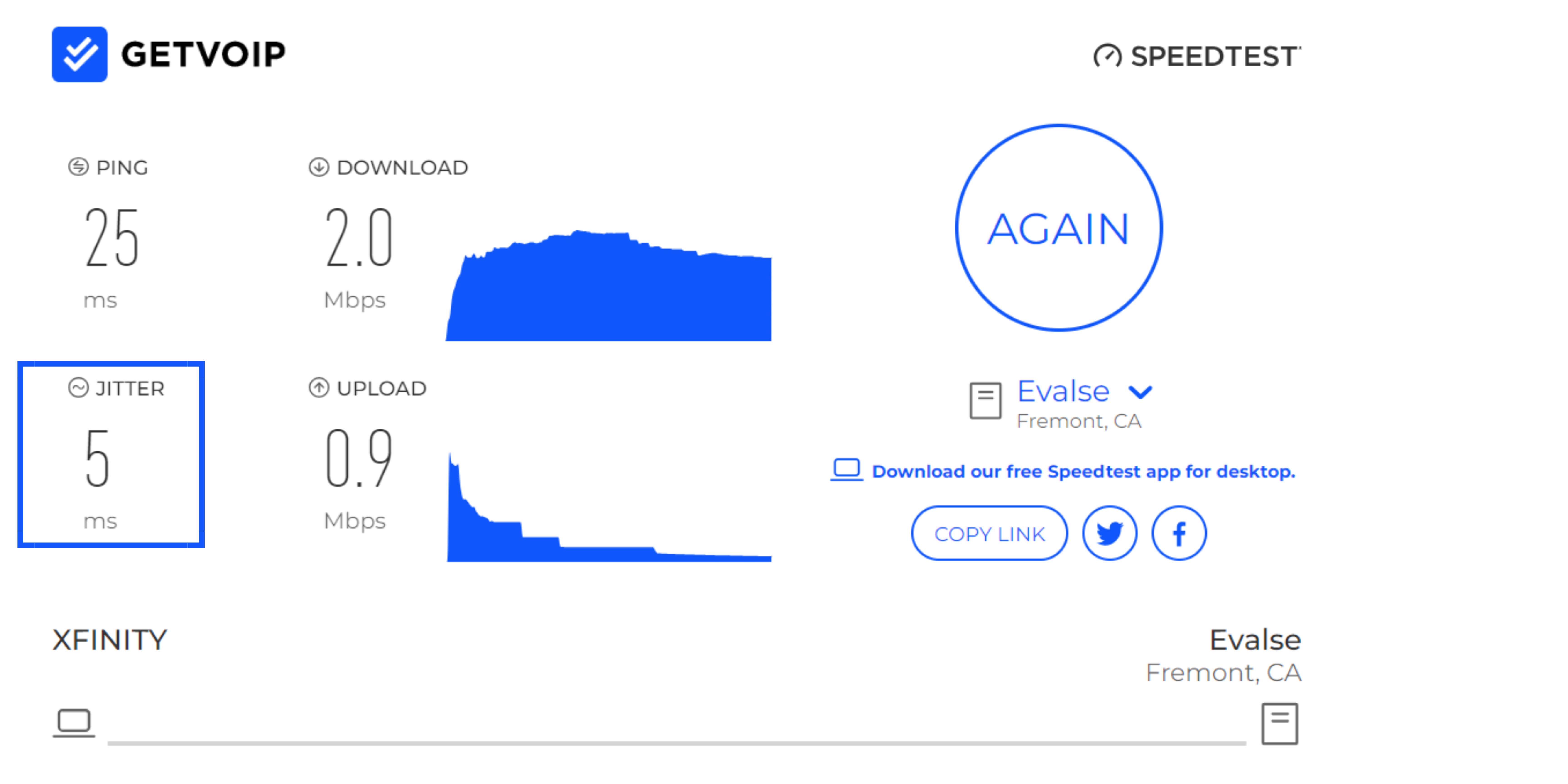 VoIp Speed Test Jitter (IP Removed)