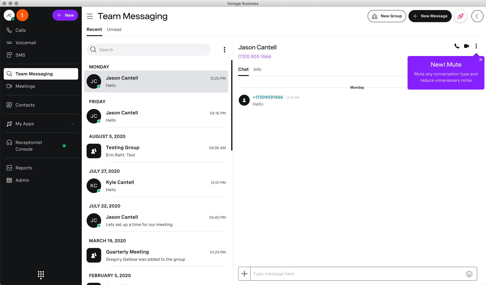 Vonage team messaging