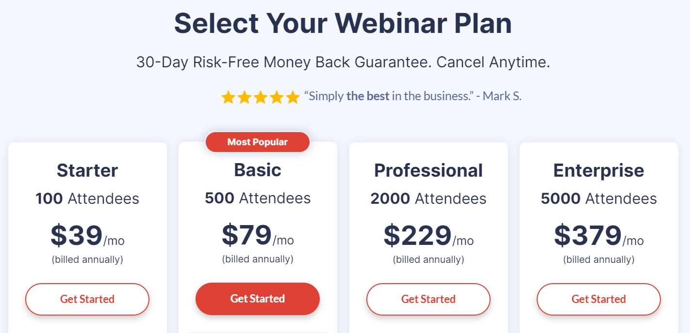 WebinarJam Pricing Plans