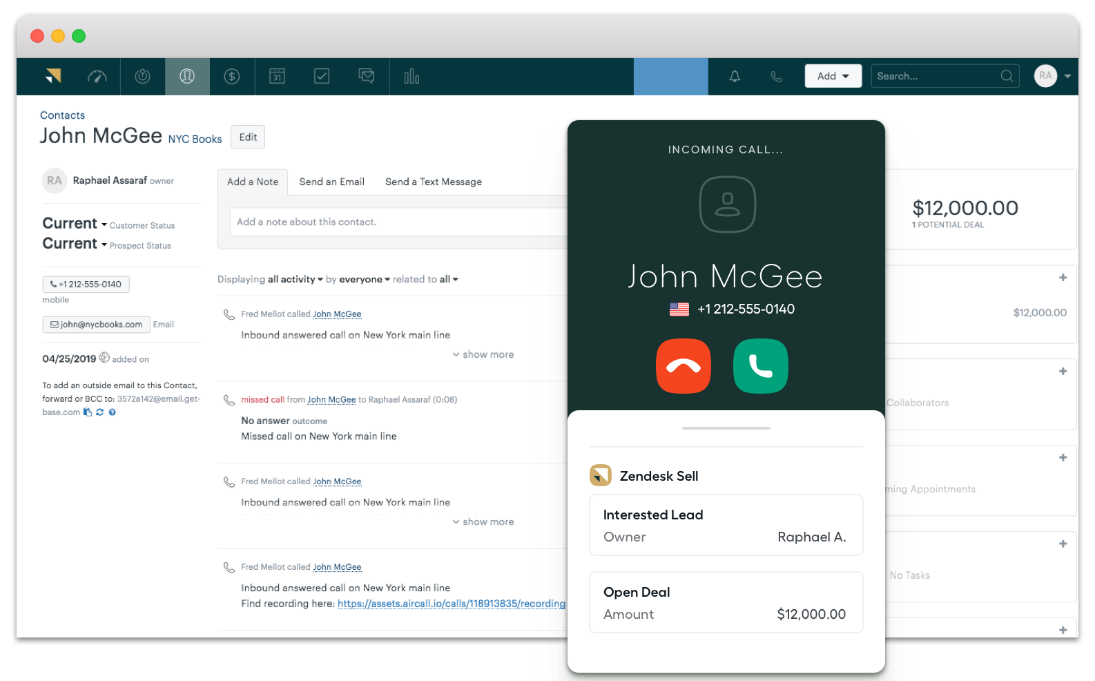 Zendesk Sell Aircall Integration