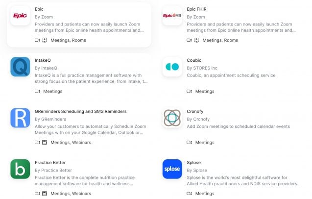 Zoom Telehealth Apps Integrations