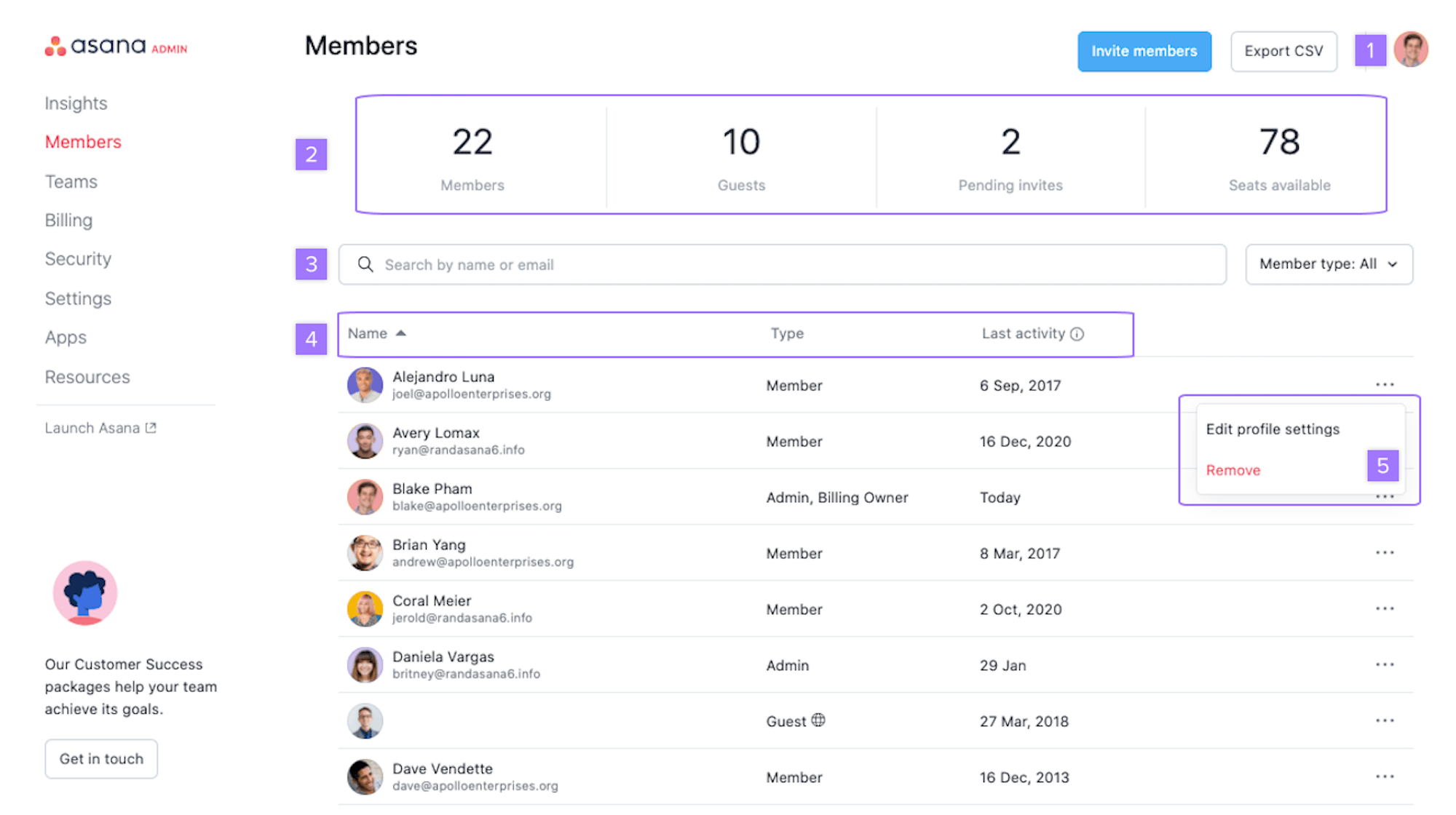 asana admin console