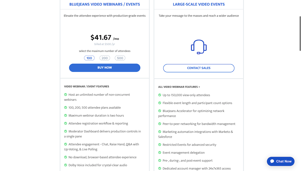 BlueJeans Events Pricing