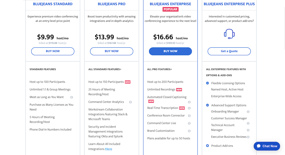 BlueJeans Meeting Pricing