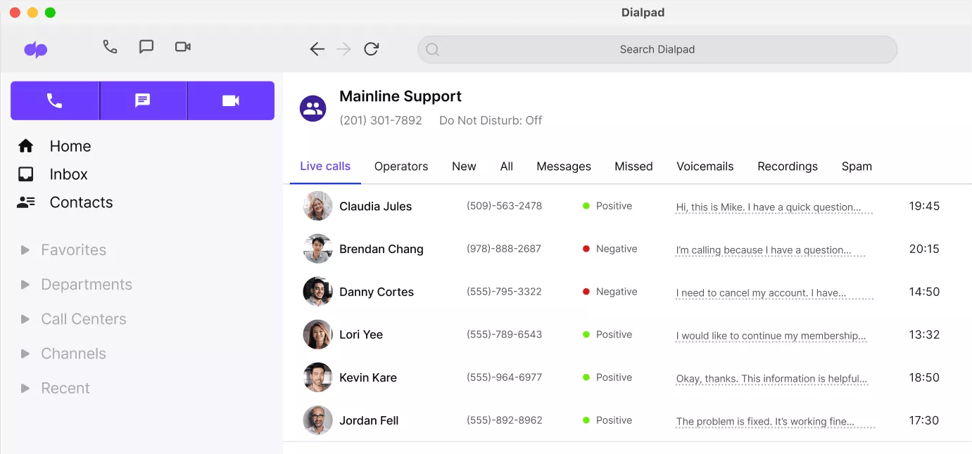 call sentiment analysis dialpad