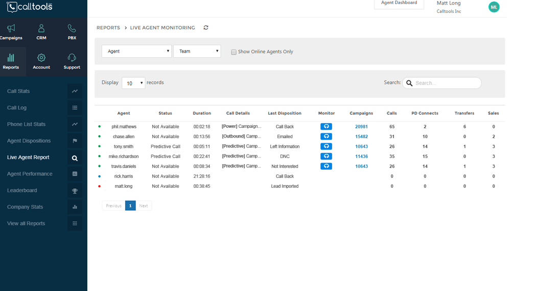 calltools live agent monitoring new