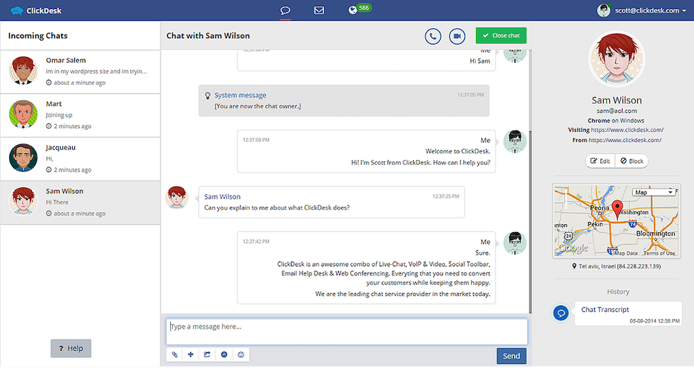 Clickdesk chat tool
