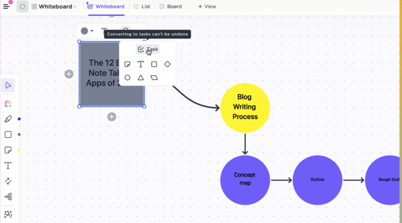 clickup whiteboard task