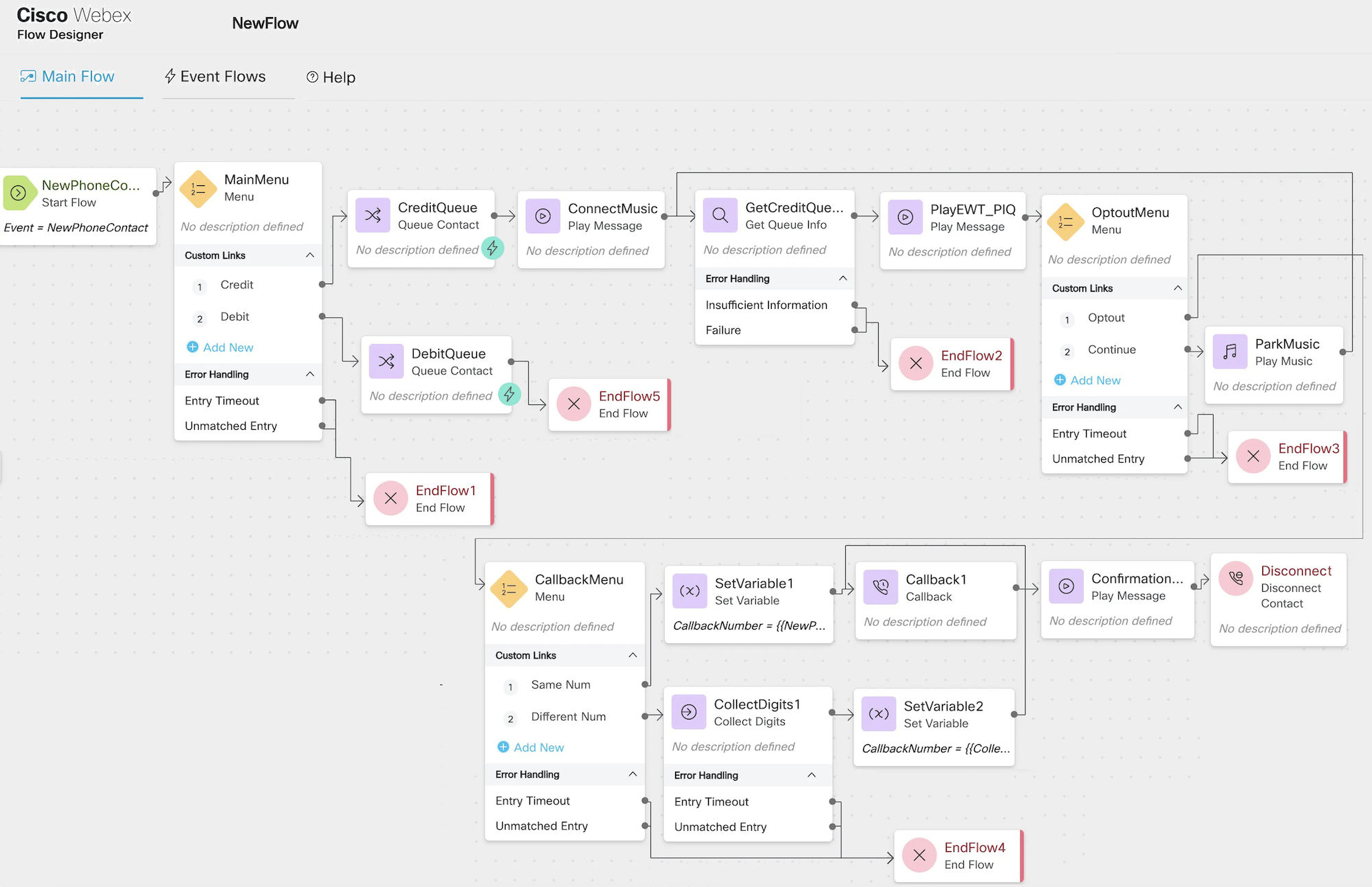 contact flow designer webex contact center