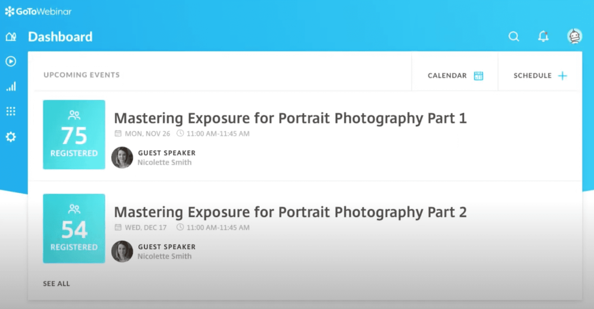 GoToWebinar dashboard