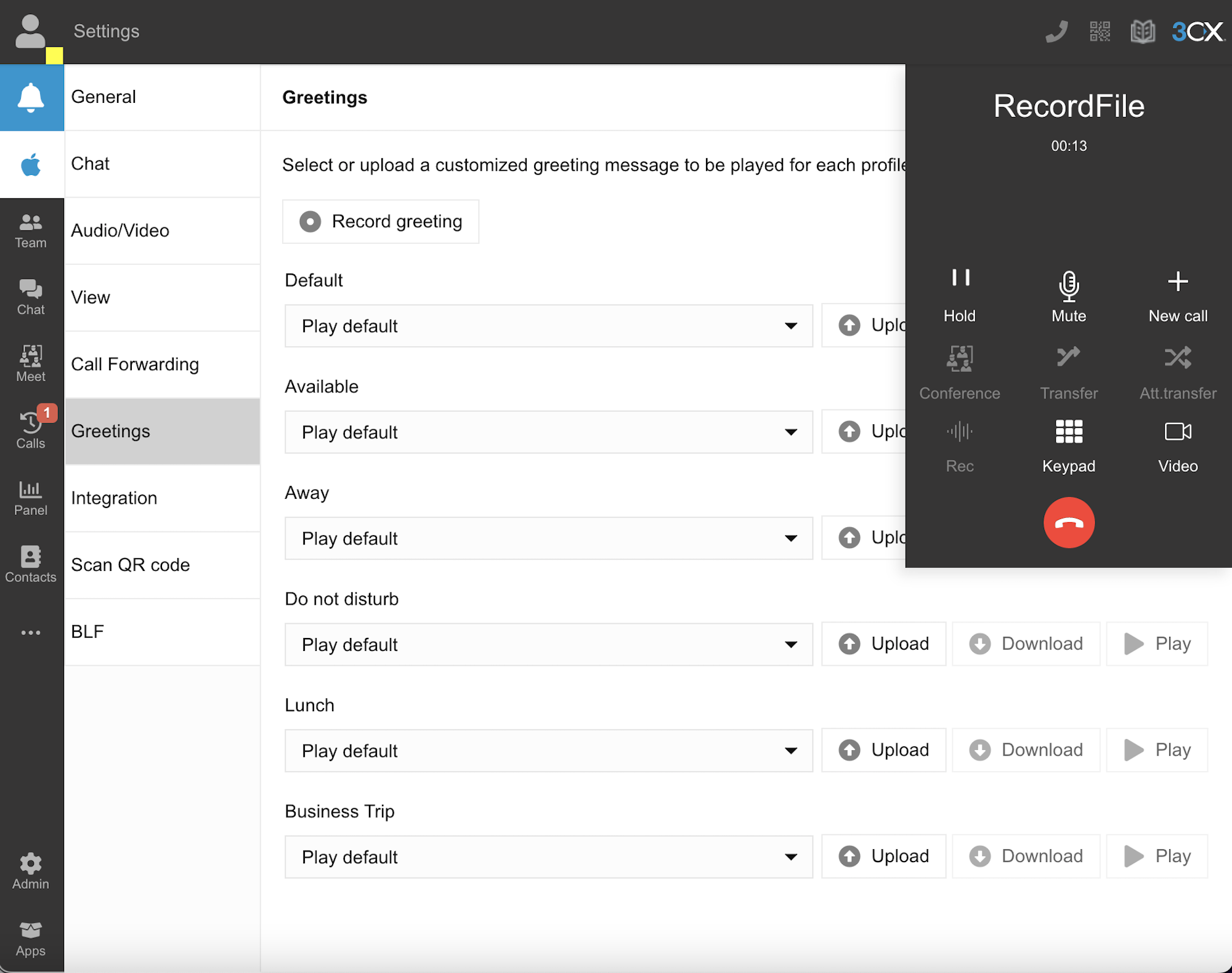 greeting recording free 3cx