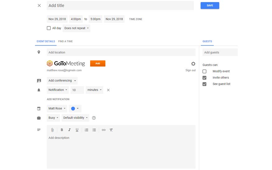 GoTo Meeting Google Calendar Integration