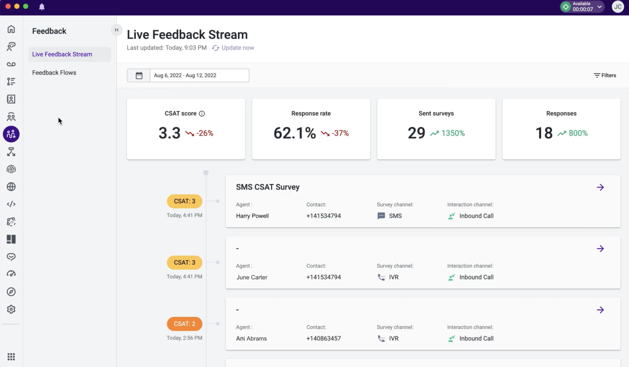 live feedback analytics talkdesk