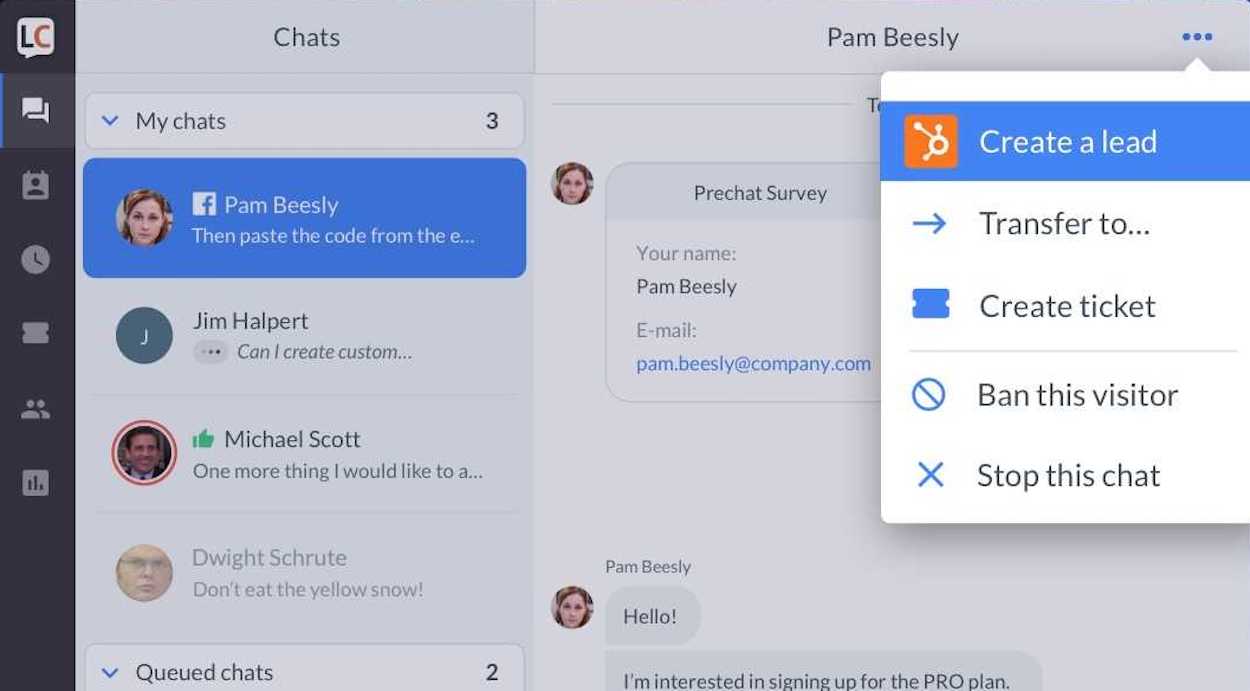 LiveChat chat actions