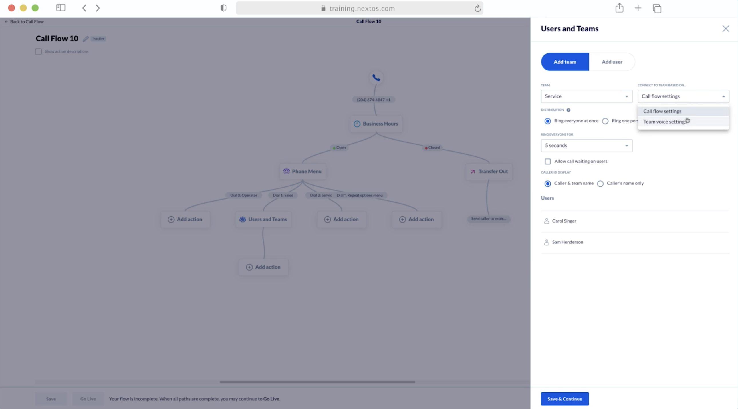 Nextiva IVR call flow design