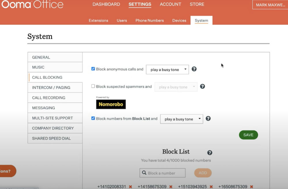 Ooma Call Blocking