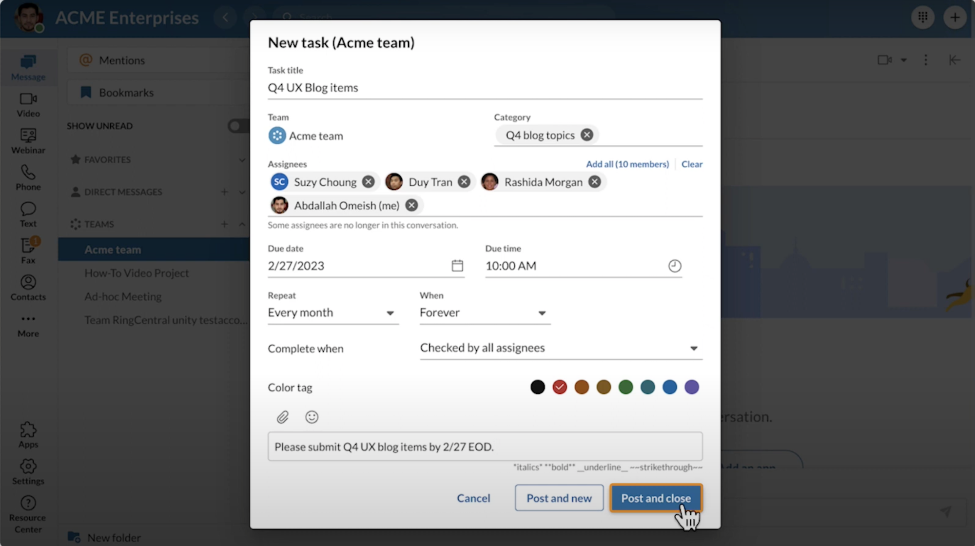 ringcentral task management