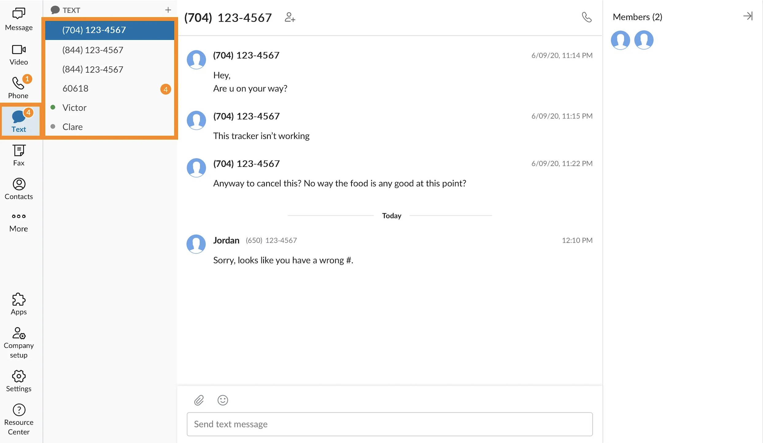 ringcentral two way SMS