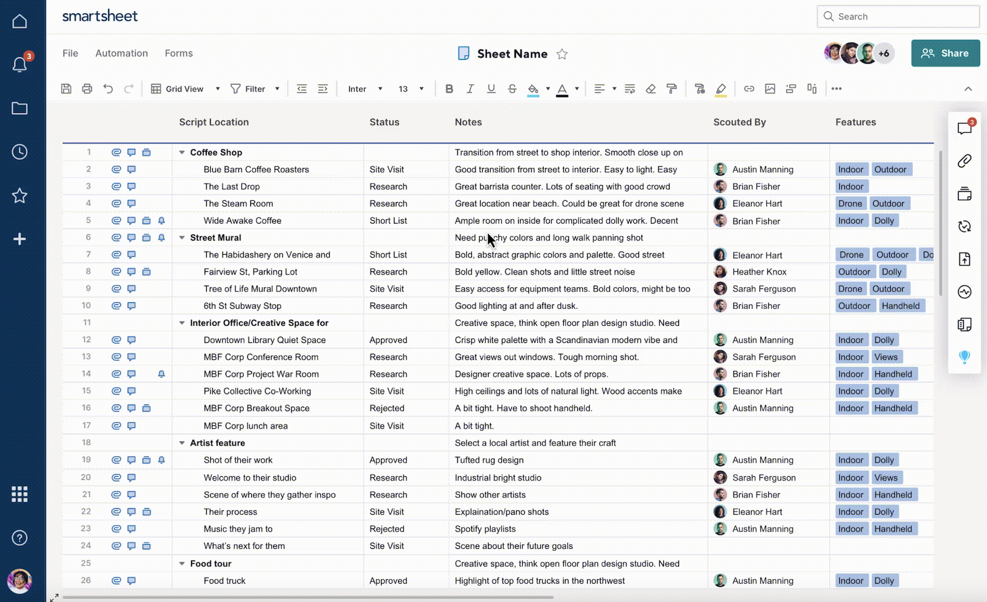 smartsheet interface