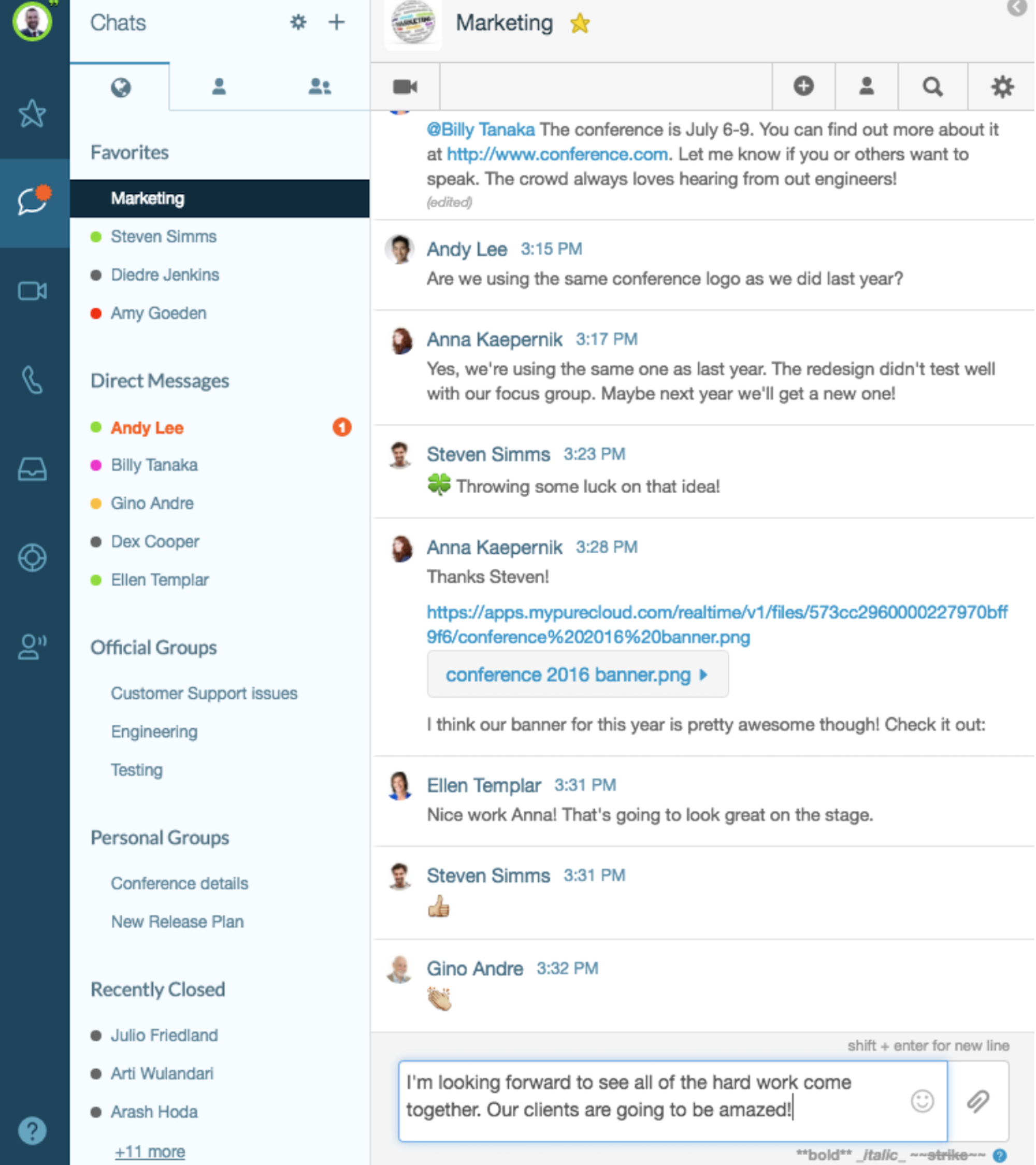 team chat messaging genesys