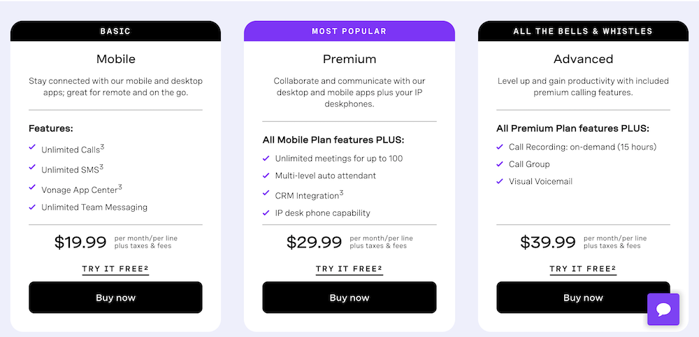 Vonage Business Pricing