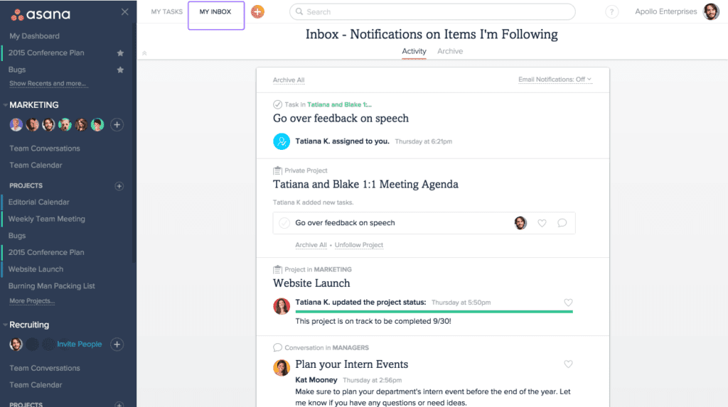 Asana Dashboard
